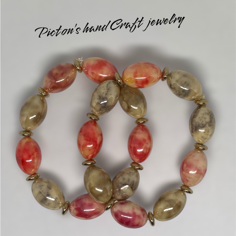 Pink and Cream Stretch Beaded Bracelets